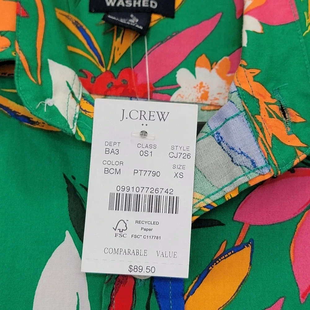 J. Crew Flex Mens Short Sleeve Printed Casual Shirt XS Green Tropical Floral NWT